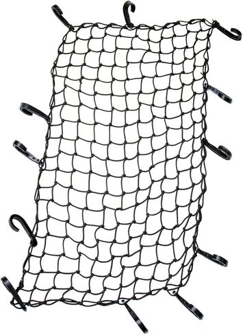 Funmit 22"x38" Cargo Net Stretches to 44"x76", Latex Bungee Cargo Net with 2"X2" Small Mesh and 12 Adjustable Plastic Hooks, for Car ATV Boat SUV Van Trailer Snowmobile (Black) in Kuwait