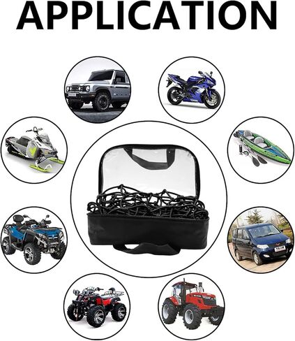 Funmit 22"x38" Cargo Net Stretches to 44"x76", Latex Bungee Cargo Net with 2"X2" Small Mesh and 12 Adjustable Plastic Hooks, for Car ATV Boat SUV Van Trailer Snowmobile (Black) in Kuwait