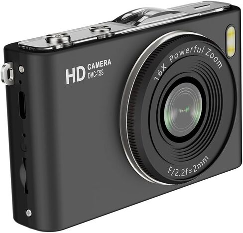 كاميرا رقمية للأطفال 64 ميجابكسل 4K UHD فيديو، شاشة قلاب 180 درجة، كاميرا سيلفي AF تكبير 16X، أوضاع تصوير متعددة، شاشة 2.4 بوصة، تسجيل فيديو قديم محمول مع مشغل MP3 (أسود) in Kuwait