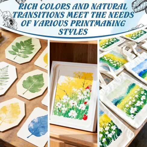 Block Printing Ink Set, 6 Colors Water Soluble Ink for Fabric Paper and Printmaking Creations Fine Granule Moderate Viscosity Vibrant Colors 2.02 Oz Each in Kuwait