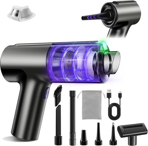 20000Pa Cordless Car Vacuum, 80,000 RPM Brushless Motor Handheld Vacuum with 7-in-1 Air Duster Blower, Portable Type-C Rechargeable Cleaning Kit for Pet Hair, Home & Office, Dark Black in Kuwait