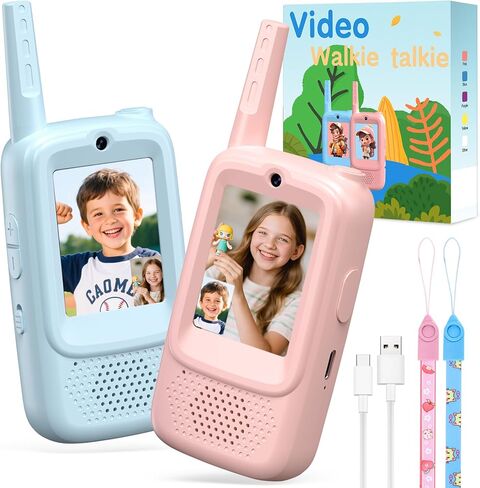Kids Video Walkie Talkies, 2 Pack with Camera, See Each Other While They Talk, No WiFi No SIM Private Channel, USB-C Rechargeable, Up to 1150 Ft, Ages 3-12, Blue & Pink in Kuwait