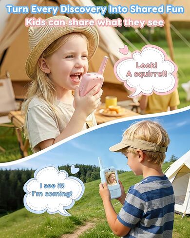 Kids Video Walkie Talkies, 2 Pack with Camera, See Each Other While They Talk, No WiFi No SIM Private Channel, USB-C Rechargeable, Up to 1150 Ft, Ages 3-12, Blue & Pink in Kuwait