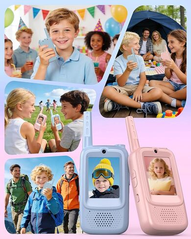 Kids Video Walkie Talkies, 2 Pack with Camera, See Each Other While They Talk, No WiFi No SIM Private Channel, USB-C Rechargeable, Up to 1150 Ft, Ages 3-12, Blue & Pink in Kuwait