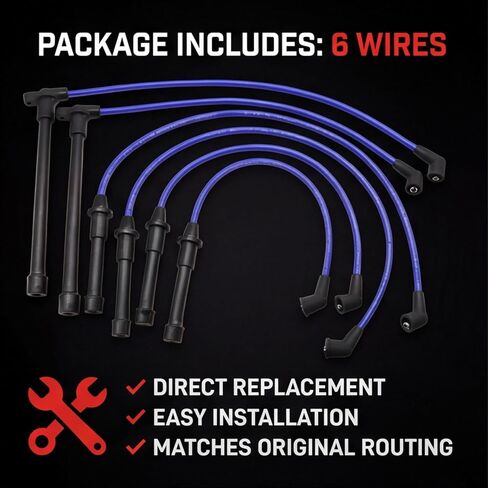 Ignition Spark Plug Wire Set 55301 Compatible with Nissan Frontier 1999-2004 Pathfinder 1996-2000 Xterra 2000-2004 Infiniti QX4 1997-2000 Replaces 224404S102 224404S125 671-6197 8113 (Set of 6) in Kuwait