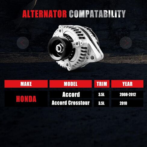 Alternator Compatible with 3.5L for 2008-2012 for Honda for Accord, 2010 for Honda for Accord Crosstour Alternator 130AMP 12V 11392 AND0483 VND0483 104210-5910 in Kuwait