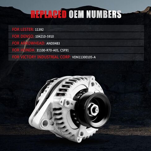 Alternator Compatible with 3.5L for 2008-2012 for Honda for Accord, 2010 for Honda for Accord Crosstour Alternator 130AMP 12V 11392 AND0483 VND0483 104210-5910 in Kuwait