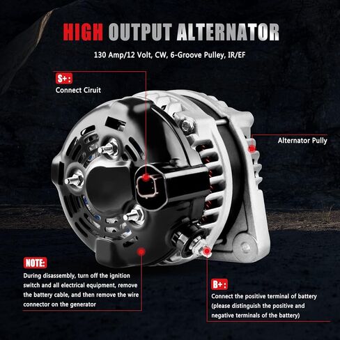 Alternator Compatible with 3.5L for 2008-2012 for Honda for Accord, 2010 for Honda for Accord Crosstour Alternator 130AMP 12V 11392 AND0483 VND0483 104210-5910 in Kuwait