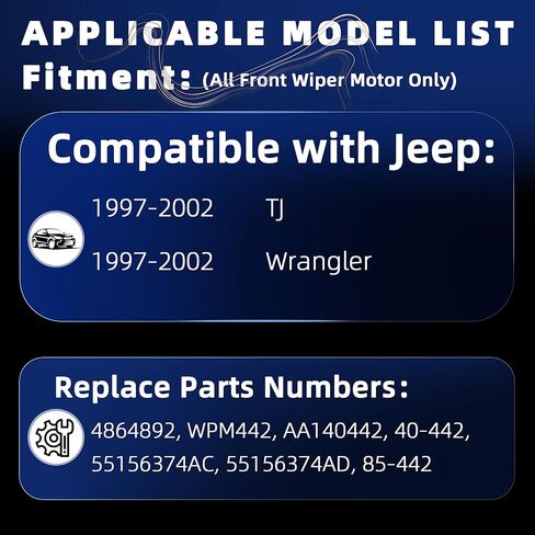 محرك ممسحة الزجاج الأمامي 4864892 متوافق مع Jeep Wrangler TJ 1997 1998 1999 2000 2001 2002 استبدال OE AA140442 WPM442 55156374AC in Kuwait