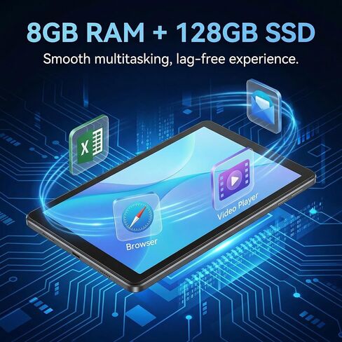 تابلت وين 10 برو 8 بوصة، ذاكرة وصول عشوائي 8 جيجابايت، 128 جيجابايت SSD، خفيف الوزن للغاية 0.66 رطل، شاشة IPS HD 1280x800، Micro HDMI وUSB، تخزين قابل للتوسيع، كمبيوتر محمول للأعمال والترفيه in Kuwait