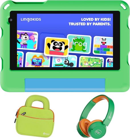Contixo A7 Kids Tablet Bundle with Bluetooth Headphones & Sleeve Case, 7 Inch Android 15 Tablet for Kids Ages 3-12, 3GB RAM 32GB Storage, Lingokids & Epic, 14 Learning Apps, Parental Controls, Green in Kuwait
