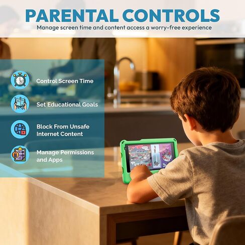 Contixo A7 Kids Tablet Bundle with Bluetooth Headphones & Sleeve Case, 7 Inch Android 15 Tablet for Kids Ages 3-12, 3GB RAM 32GB Storage, Lingokids & Epic, 14 Learning Apps, Parental Controls, Green in Kuwait