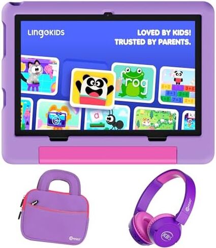 Contixo A10 Kids Tablet Bundle with Bluetooth Headphones & Sleeve Case, 10.1" HD Android 15 Learning Tablet for Kids Ages 3-12, 4GB RAM, 64GB, Lingokids, Epic!, Parental Controls, Purple in Kuwait