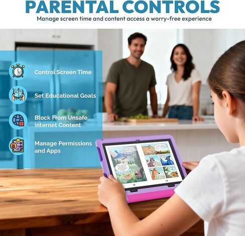 Contixo A10 Kids Tablet Bundle with Bluetooth Headphones & Sleeve Case, 10.1" HD Android 15 Learning Tablet for Kids Ages 3-12, 4GB RAM, 64GB, Lingokids, Epic!, Parental Controls, Purple in Kuwait