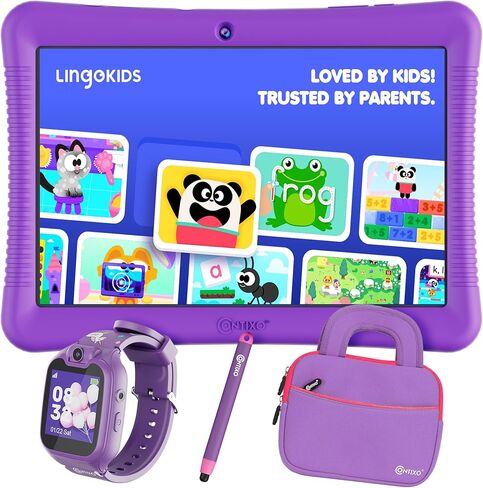 Contixo K102 Kids Tablet Bundle with Smart Watch & Sleeve Bag, 10 Inch Android Tablet for Kids with 32GB, Educational Kids Watch with Games, Camera, Music Player, Parental Controls - Purple in Kuwait