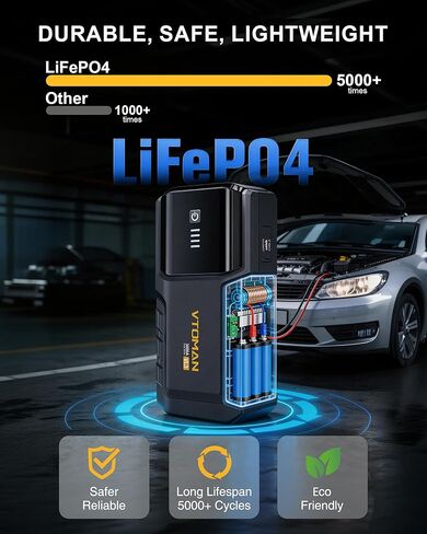 VTOMAN VL3 Jump Starter Upgraded with LiFePO4 Battery, 3000A Portable Car Battery Booster for Up to 7.0L Gas and 5.0L Diesel Engines, 12V Jump Box with LED Flashlight, Jumper Cable, Storage Bag in Kuwait