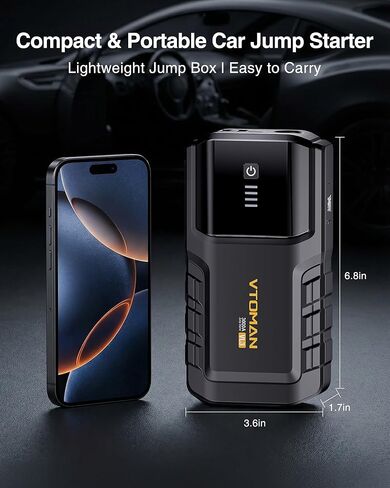 VTOMAN VL3 Jump Starter Upgraded with LiFePO4 Battery, 3000A Portable Car Battery Booster for Up to 7.0L Gas and 5.0L Diesel Engines, 12V Jump Box with LED Flashlight, Jumper Cable, Storage Bag in Kuwait