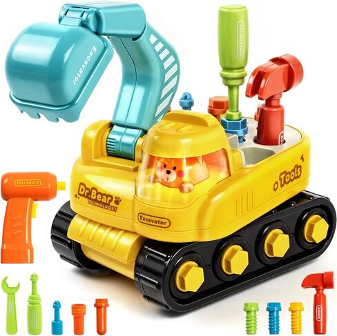 Toys for 2 Year Old Boys, Toddler Tool Set, Excavator Take Apart Toys with Electric Drill, Screwdriver, Wrench, Learning Pretend Construction Toy for 2 3 Years Old Kids Birthday Gift, Musical, Light in Kuwait