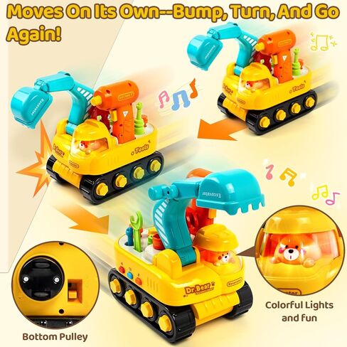 Toys for 2 Year Old Boys, Toddler Tool Set, Excavator Take Apart Toys with Electric Drill, Screwdriver, Wrench, Learning Pretend Construction Toy for 2 3 Years Old Kids Birthday Gift, Musical, Light in Kuwait