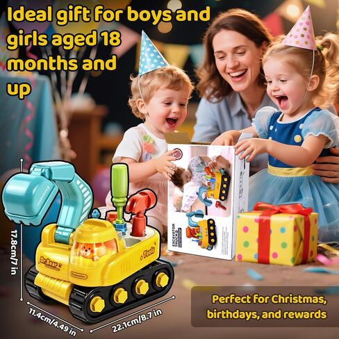 Toys for 2 Year Old Boys, Toddler Tool Set, Excavator Take Apart Toys with Electric Drill, Screwdriver, Wrench, Learning Pretend Construction Toy for 2 3 Years Old Kids Birthday Gift, Musical, Light in Kuwait