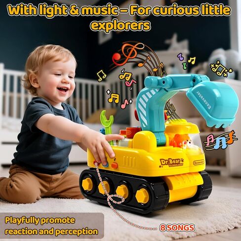 Toys for 2 Year Old Boys, Toddler Tool Set, Excavator Take Apart Toys with Electric Drill, Screwdriver, Wrench, Learning Pretend Construction Toy for 2 3 Years Old Kids Birthday Gift, Musical, Light in Kuwait