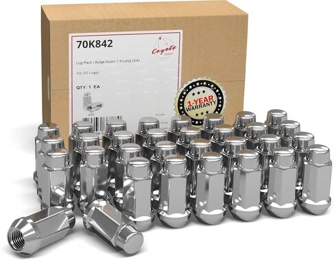 Wheel Accessories Parts 32 Pcs 1/2"-20 Thread Bulge Acorn 1.90" Long Lug Nuts Chrome 3/4" 19mm Hex Fits Dodge D200 D250 D350 Chevy C20 C30 K20 K30 in Saudi Arabia