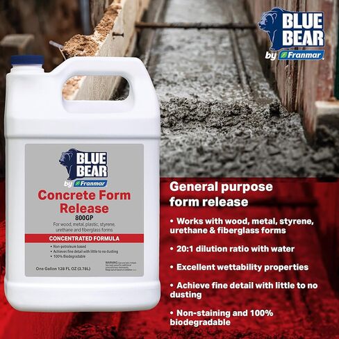 BLUE BEAR 800GP: إطلاق نموذج خرساني - عالي الإنتاجية - غير ملطخ - عامل تحرير خرسانة قابل للتحلل الحيوي لأشكال الخشب والمعادن والبلاستيك والستايرين واليوريثان والألياف الزجاجية - 1 كوارت in Kuwait