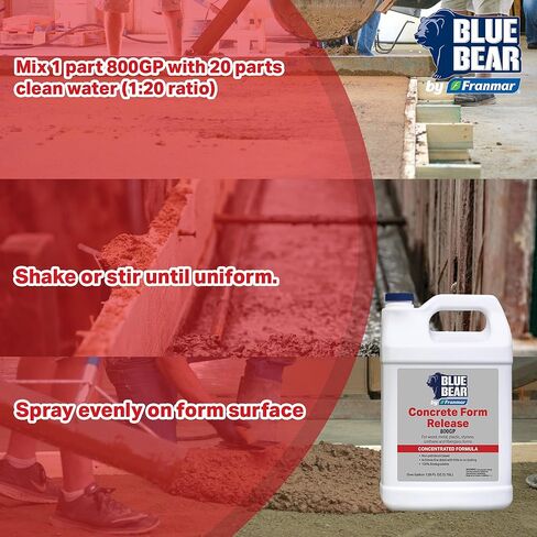 BLUE BEAR 800GP: إطلاق نموذج خرساني - عالي الإنتاجية - غير ملطخ - عامل تحرير خرسانة قابل للتحلل الحيوي لأشكال الخشب والمعادن والبلاستيك والستايرين واليوريثان والألياف الزجاجية - 1 كوارت in Kuwait