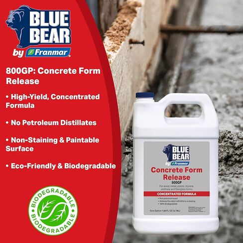 BLUE BEAR 800GP: إطلاق نموذج خرساني - عالي الإنتاجية - غير ملطخ - عامل تحرير خرسانة قابل للتحلل الحيوي لأشكال الخشب والمعادن والبلاستيك والستايرين واليوريثان والألياف الزجاجية - 1 كوارت in Kuwait