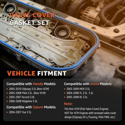 Valve Cover Gasket Set Replacement for 2003-2010 Honda Acura Pilot Accord Odyssey Ridgeline MDX RL TL Vue 3.0L 3.2L 3.5L 3.7L V6 Engine High-Sealing Gaskets Replace# VS50607R in Kuwait