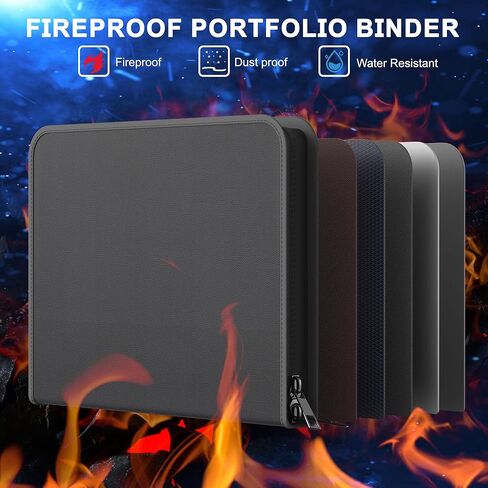 JUNDUN 2500℉ Portfolio Binder with 7 Pockets File Folder,Upgraded Material Fireproof Business Portfolio with Zipper,Professional Portfolio Organizer for 10.1 inch Tablet,Letter Size Documents,Cards in Kuwait
