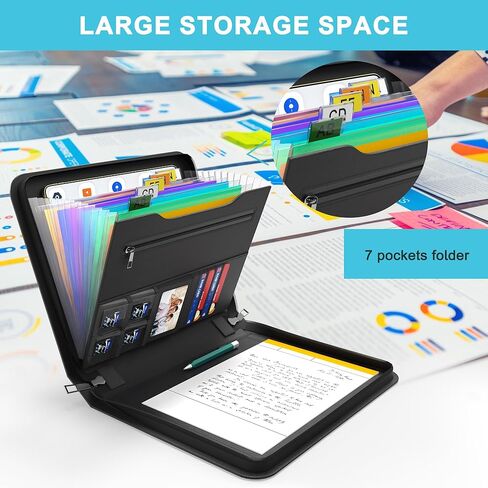 JUNDUN 2500℉ Portfolio Binder with 7 Pockets File Folder,Upgraded Material Fireproof Business Portfolio with Zipper,Professional Portfolio Organizer for 10.1 inch Tablet,Letter Size Documents,Cards in Kuwait