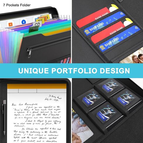 JUNDUN 2500℉ Portfolio Binder with 7 Pockets File Folder,Upgraded Material Fireproof Business Portfolio with Zipper,Professional Portfolio Organizer for 10.1 inch Tablet,Letter Size Documents,Cards in Kuwait