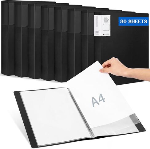 Zhehao 8 Pack 80 Pocket Binder with Plastic Sleeves 9"x12" Portfolio Folder Clear Sheet Protectors Large Presentation Book for Artwork Document Organizer School Office Paper Certificate A4(Black) in Kuwait