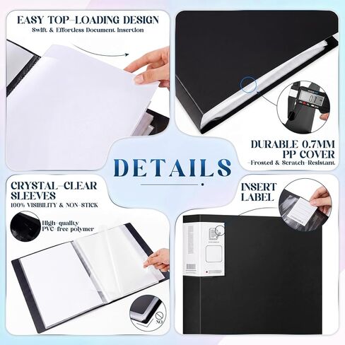 Zhehao 8 Pack 80 Pocket Binder with Plastic Sleeves 9"x12" Portfolio Folder Clear Sheet Protectors Large Presentation Book for Artwork Document Organizer School Office Paper Certificate A4(Black) in Saudi Arabia