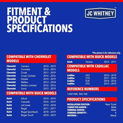 JC Whitney JFBAJCWDLA00441 مشغل قفل صندوق السيارة الخلفي - متوافق مع شيفروليه ماليبو 13-18، كروز 11-19، إمبالا 14-19، كامارو 10-19، كورفيت 14-15، بويك لاكروس 10-18، كاديلاك CTS 11-19 in Kuwait