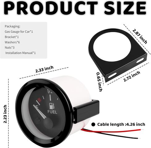 2 Inch 52mm Fuel Gauge for Car with E-1/2-F Pointer Dash,12V Gas Gauge Kit Includes Bracket,Nuts,240-33ohm Universal Fuel Level Gauges Meter Kit for Cars,SUVs,Motorcycle,Boats in Kuwait