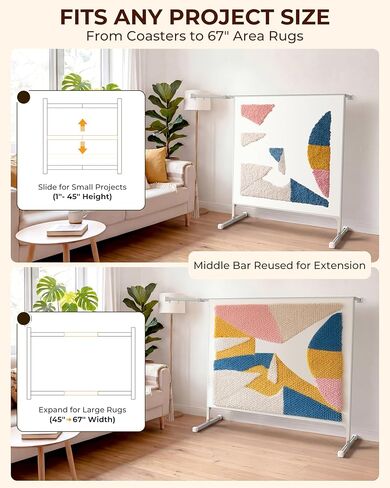 Cozytuft Aluminum Tufting Frame (67") with Anti-Puncture Strip, Adjustable & Expandable Floor Stand from 45" to 67" for Large Rugs & Wall Hangings, Stable Design, Beginners Friendly in Kuwait