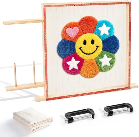 BESGEER Rug Tufting Frame with Tufting Cloth, 29.5" x 29.5" Wooden Frame Rug Making Supplies for Tufting Gun, Table Stand Frame Carpet Making in Kuwait