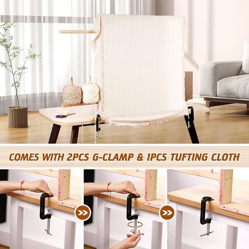 BESGEER Rug Tufting Frame with Tufting Cloth, 29.5" x 29.5" Wooden Frame Rug Making Supplies for Tufting Gun, Table Stand Frame Carpet Making in Kuwait