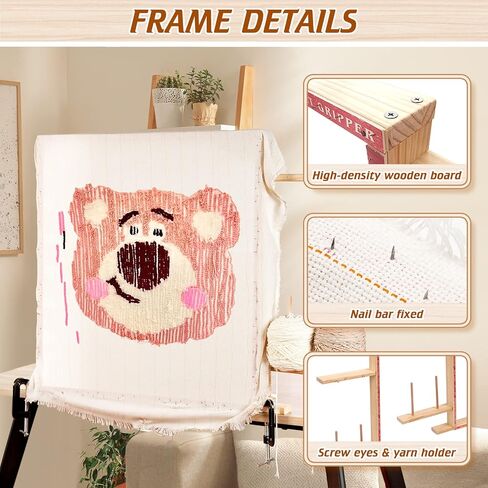 BESGEER Rug Tufting Frame with Tufting Cloth, 29.5" x 29.5" Wooden Frame Rug Making Supplies for Tufting Gun, Table Stand Frame Carpet Making in Kuwait