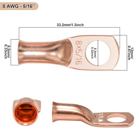 كابل بطارية iGreely مقاس 8، سلك بطارية لحام نحاسي نقي مرن 8 AWG مع أطراف عروة 5/16 بوصة، كابل عالي التحمل للسيارات الشمسية RV البحرية، قطع الغيار والملحقات 1 قدم/30 سم in Kuwait