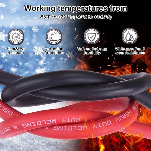 كابل بطارية iGreely مقاس 8، سلك بطارية لحام نحاسي نقي مرن 8 AWG مع أطراف عروة 5/16 بوصة، كابل عالي التحمل للسيارات الشمسية RV البحرية، قطع الغيار والملحقات 1 قدم/30 سم in Kuwait