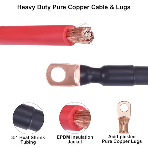 كابل بطارية iGreely مقاس 8، سلك بطارية لحام نحاسي نقي مرن 8 AWG مع أطراف عروة 5/16 بوصة، كابل عالي التحمل للسيارات الشمسية RV البحرية، قطع الغيار والملحقات 1 قدم/30 سم in Kuwait