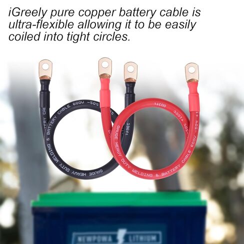 كابل بطارية iGreely مقاس 8، سلك بطارية لحام نحاسي نقي مرن 8 AWG مع أطراف عروة 5/16 بوصة، كابل عالي التحمل للسيارات الشمسية RV البحرية، قطع الغيار والملحقات 1 قدم/30 سم in Kuwait