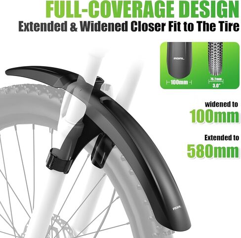 RBRL Bike Fender Set for MTB & E-Bike – Full Coverage Mudguards Compatible with 27.5" / 29" Wheels up to 3.0" – Durable Splash Guard Against Mud & Water – Stable, Tool-Free Installation(Front) in Saudi Arabia