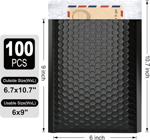 100PC Bubble Mailers 6x10 Inch, Black Self-Sealing Padded Shipping Envelopes, Waterproof Cushioned Mailers Bulk for Small Business, eCommerce, Packaging, Mailing & Shipping Supplies in Kuwait