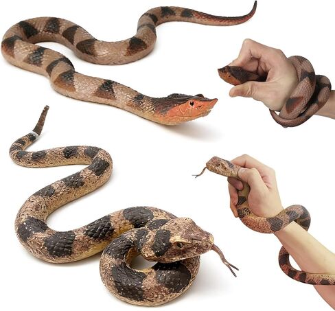 2 Pack Rubber Snakes Fake Snake Rattlesnake, Snakes Toy Realistic Keep Birds Away, Garden Plastic Scare Birds Scare Squirrels for Prank Stuff or Halloween Decorations Props Scare Toy in Kuwait