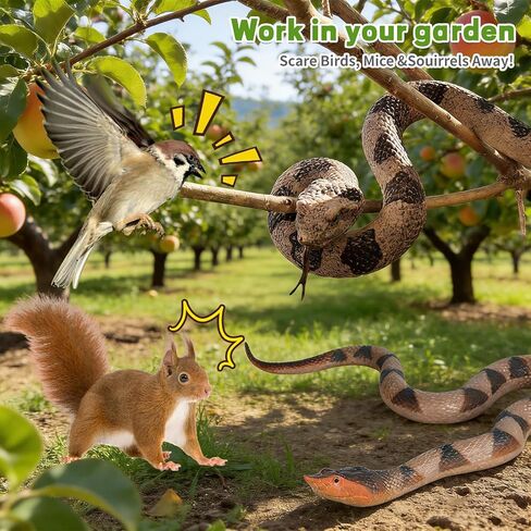 2 Pack Rubber Snakes Fake Snake Rattlesnake, Snakes Toy Realistic Keep Birds Away, Garden Plastic Scare Birds Scare Squirrels for Prank Stuff or Halloween Decorations Props Scare Toy in Kuwait