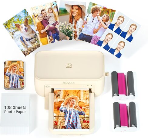 iDPRT 4×6 Photo Printer, Portable Color Picture Printer, Thermal Sublimation Mini Picture Printer, Bundle 108 Sheets Photo Paper & 2 Ribbon Cassette, Photo Printer for iPhone & Android in Kuwait